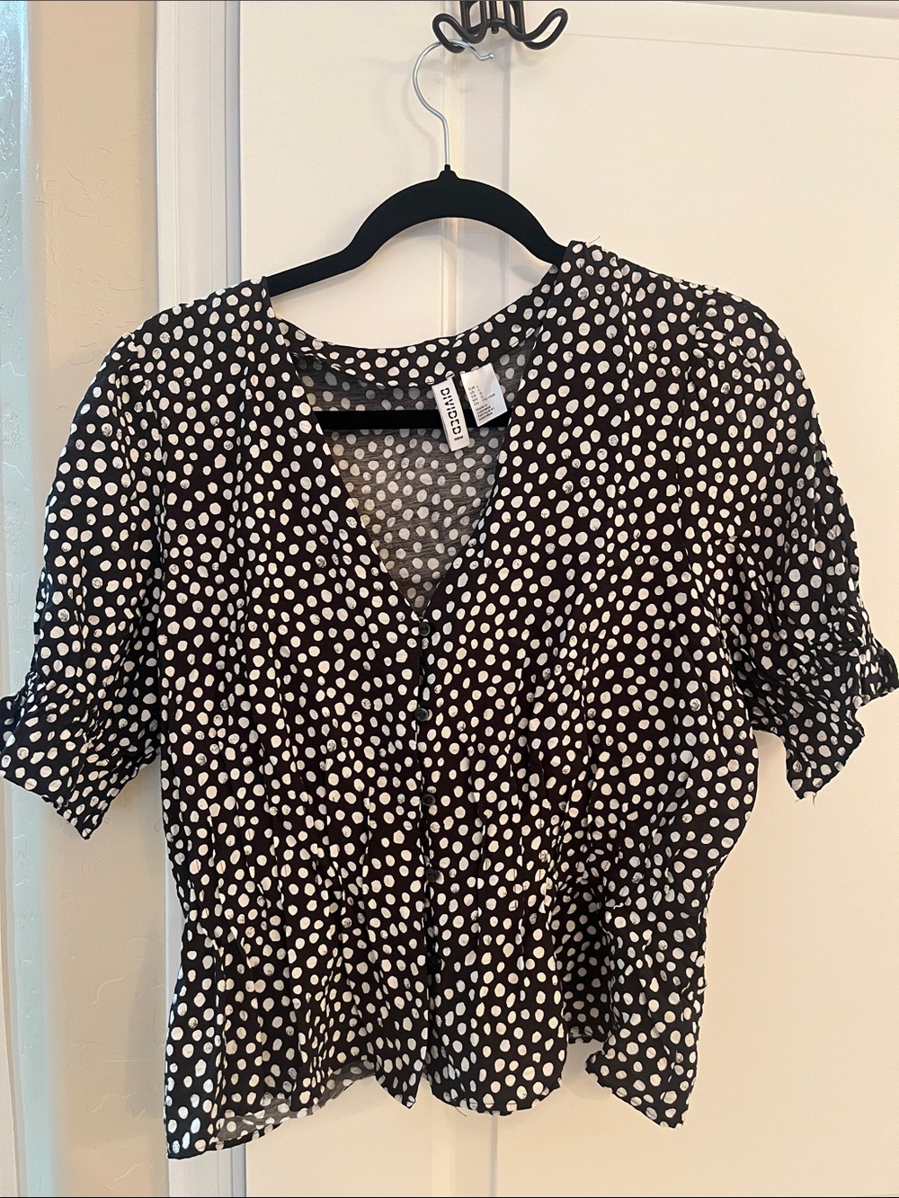 Black and White Polka Dot V-Neck Women’s Top